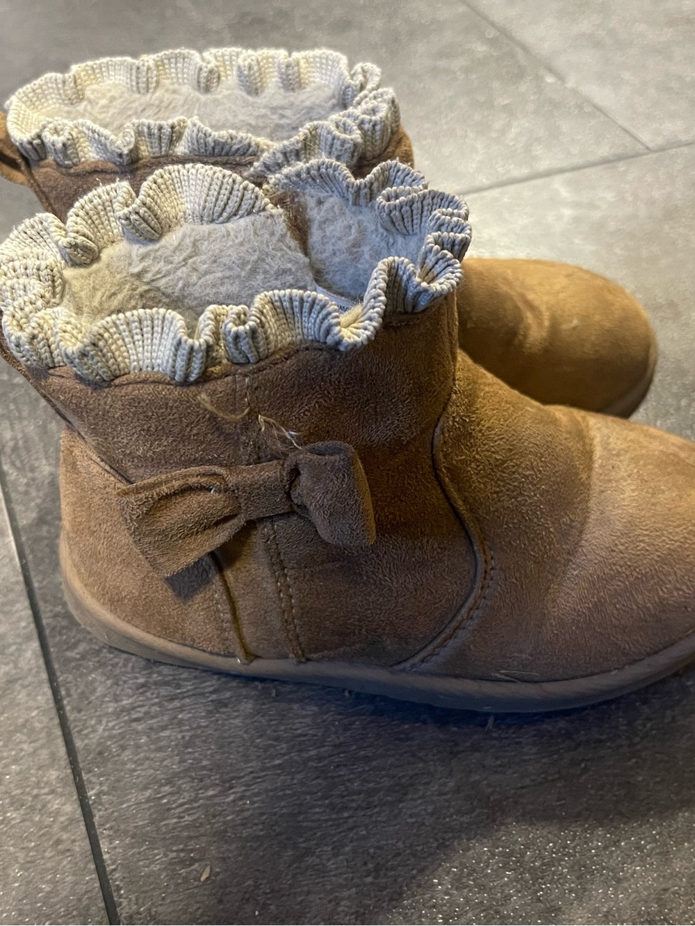 wonder nation Brown Faux-Suede Ruffle Cuff Kids Boots with Bow